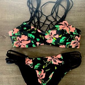 Black and Floral 2 piece bikini
